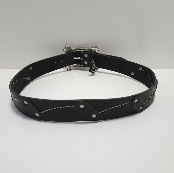 Brave Belt Works Y2k Belt Buckle And Belt Black Unisex Distressed Made In ITALY - Picture 4 of 8